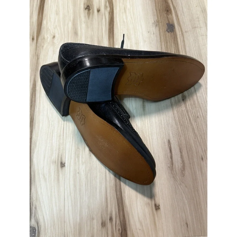 Vintage SEARS Black Wing Tips Long Wings Oxford Shoes Size 9D